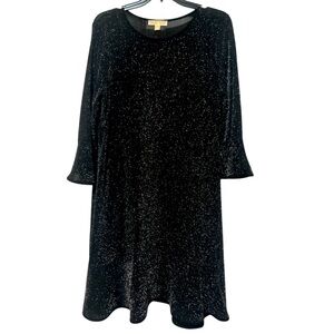MICHAEL Michael Kors Metallic Silver & BlackFlutter Sleeve Dress Size Women's 1X